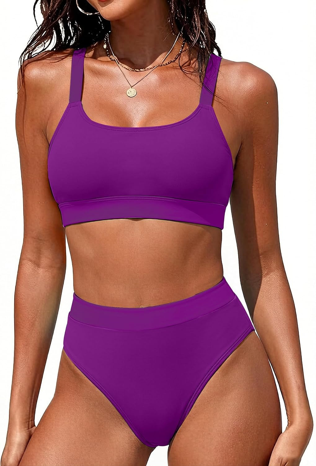 Women High Waisted Bikini Sets Two Piece Sporty Swimsuit Modest