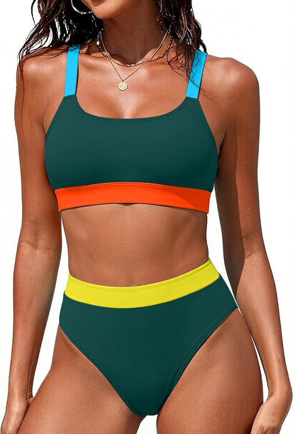 Women High Waisted Bikini Sets Two Piece Sporty Swimsuit Modest
