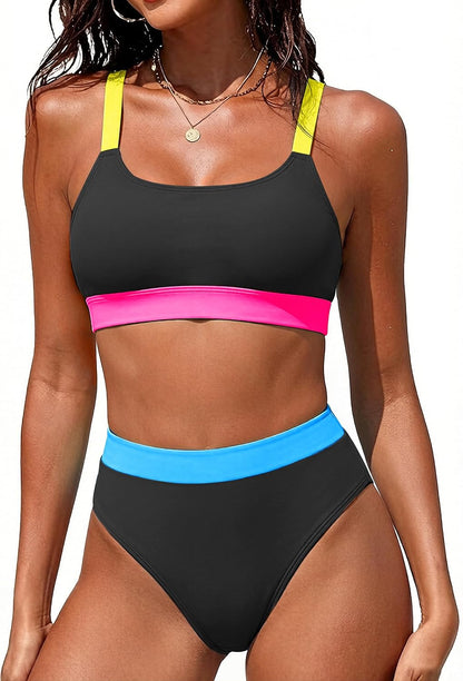 Women High Waisted Bikini Sets Two Piece Sporty Swimsuit Modest