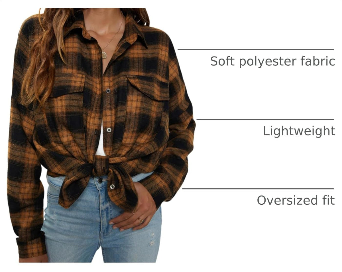 Womens Flannel Shirts Plaid Shacket Button down Long Sleeve