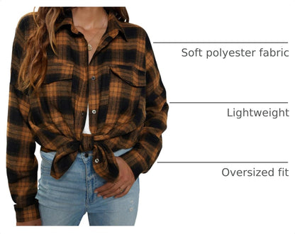 Womens Flannel Shirts Plaid Shacket Button down Long Sleeve