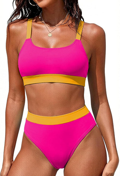 Women High Waisted Bikini Sets Two Piece Sporty Swimsuit Modest