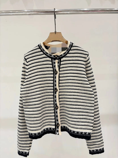 1111 2025 Runway Autumn Brand Same Style Sweater Long Sleeve Black White Slash Neck Pullover Fashion Clothes High Quality Womens Fe