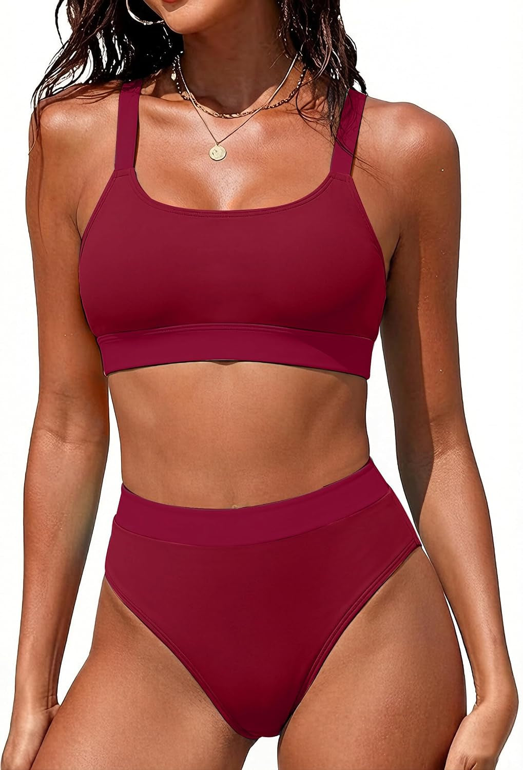 Women High Waisted Bikini Sets Two Piece Sporty Swimsuit Modest