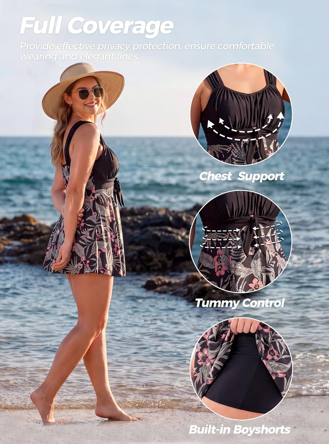 Women'S plus Size Swim Dress Tummy Control Swimsuit Bathing Suit