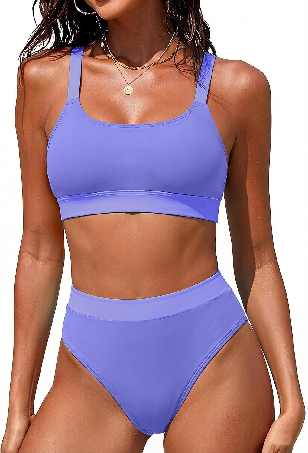 Women High Waisted Bikini Sets Two Piece Sporty Swimsuit Modest