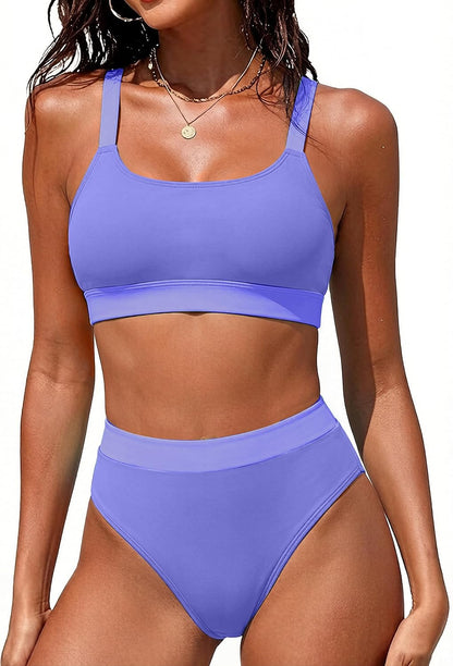 Women High Waisted Bikini Sets Two Piece Sporty Swimsuit Modest