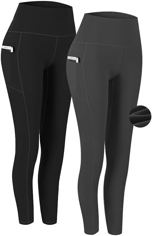 2 Pack High Waist Yoga Pants with Pockets Workout Leggings Women