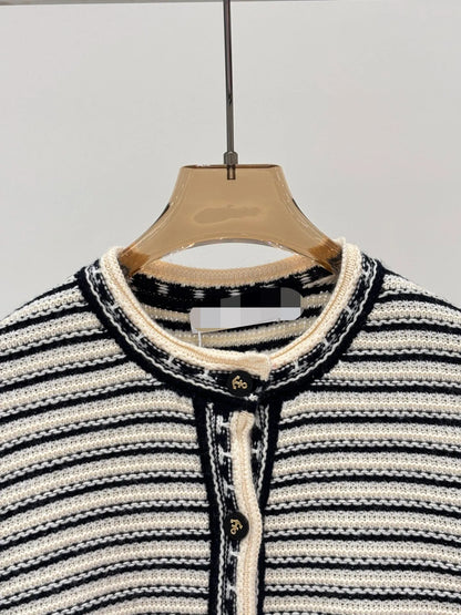 1111 2025 Runway Autumn Brand Same Style Sweater Long Sleeve Black White Slash Neck Pullover Fashion Clothes High Quality Womens Fe