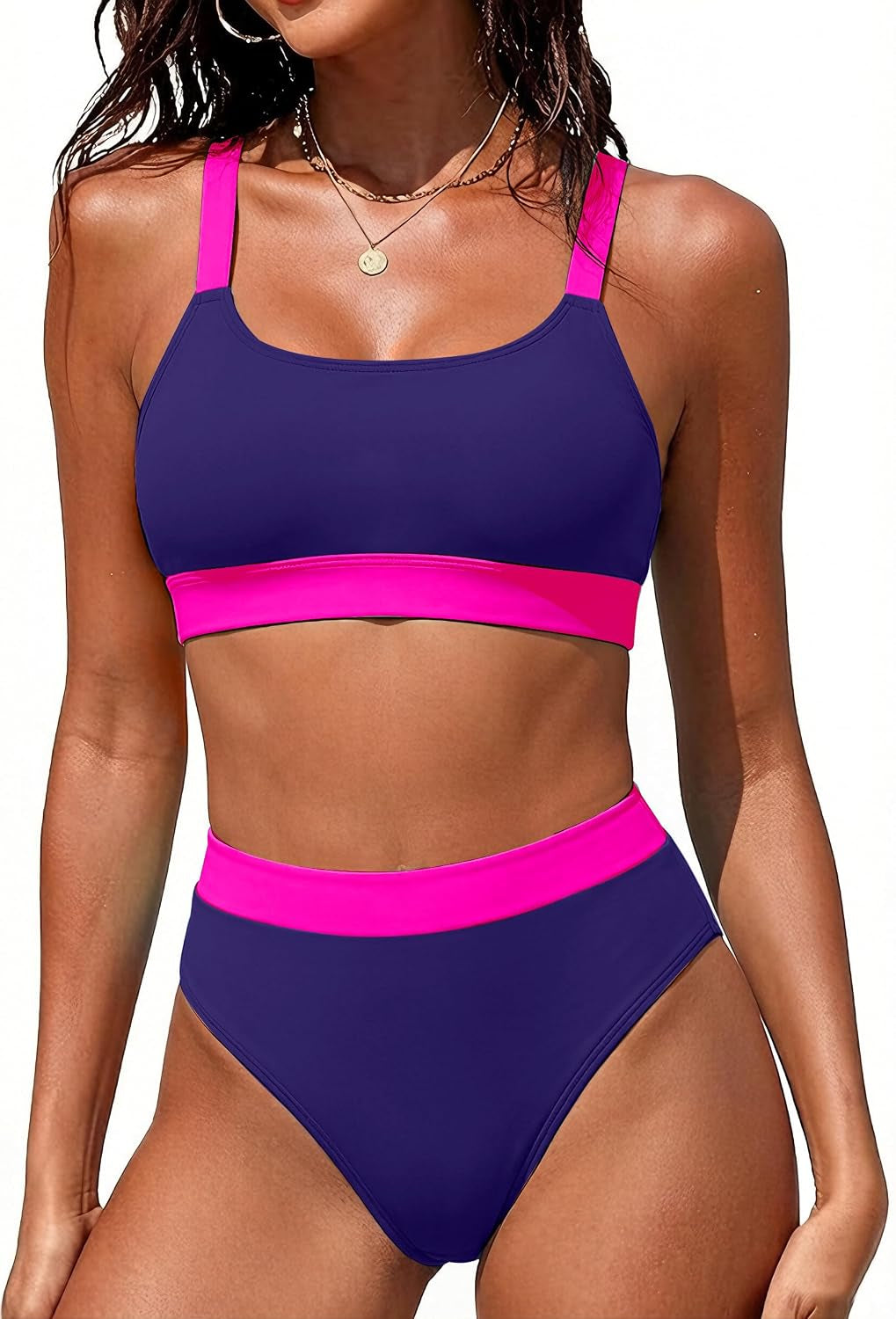 Women High Waisted Bikini Sets Two Piece Sporty Swimsuit Modest