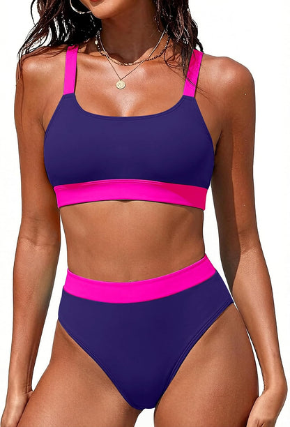 Women High Waisted Bikini Sets Two Piece Sporty Swimsuit Modest