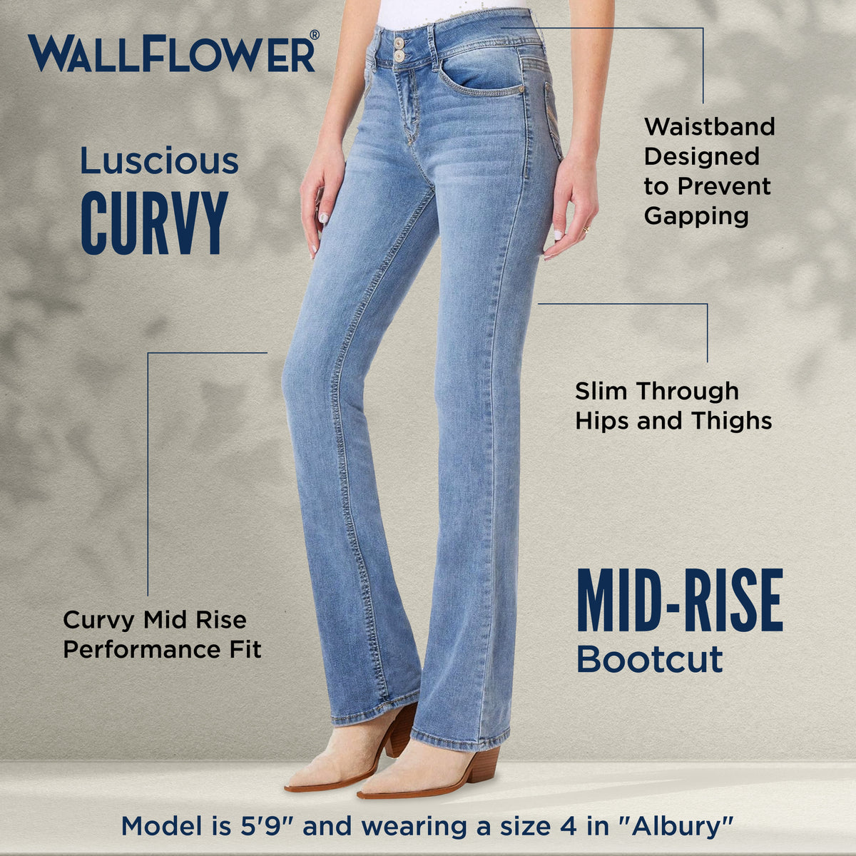 Women'S Luscious Curvy Bootcut Mid-Rise Insta Stretch Juniors Jeans (Standard and Plus)