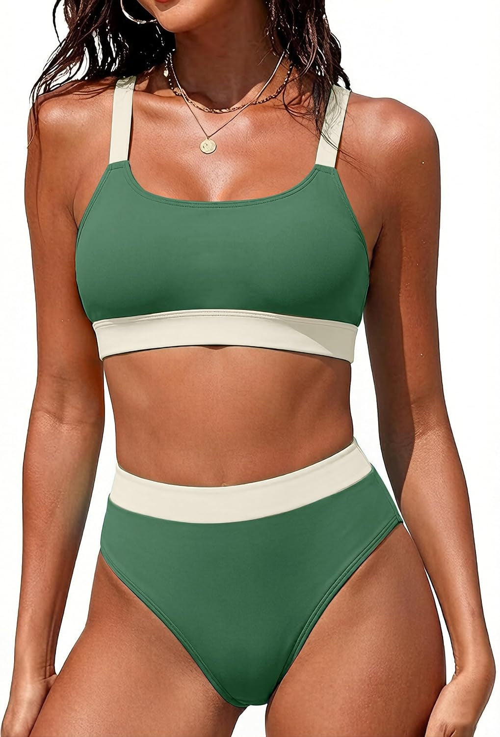 Women High Waisted Bikini Sets Two Piece Sporty Swimsuit Modest