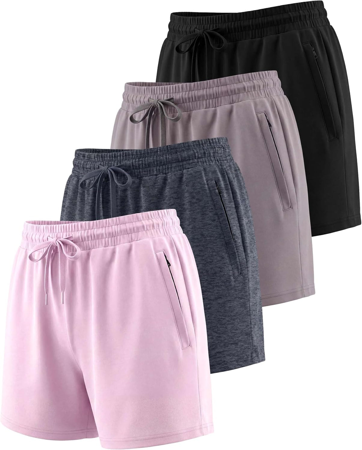 4 Pack Women'S Dry Fit Zipper Pockets Shorts Athletic Running High Waisted