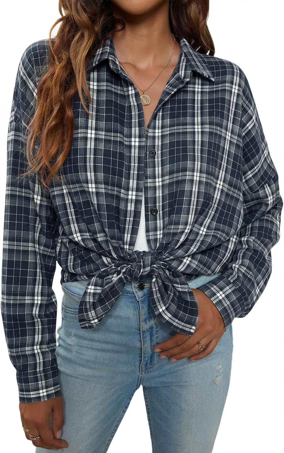 Womens Flannel Shirts Plaid Shacket Button down Long Sleeve