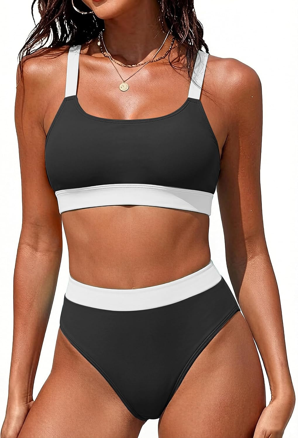 Women High Waisted Bikini Sets Two Piece Sporty Swimsuit Modest