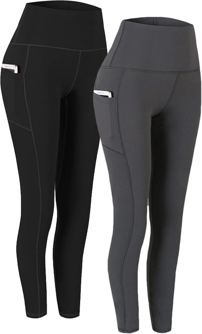 2 Pack High Waist Yoga Pants with Pockets Workout Leggings Women