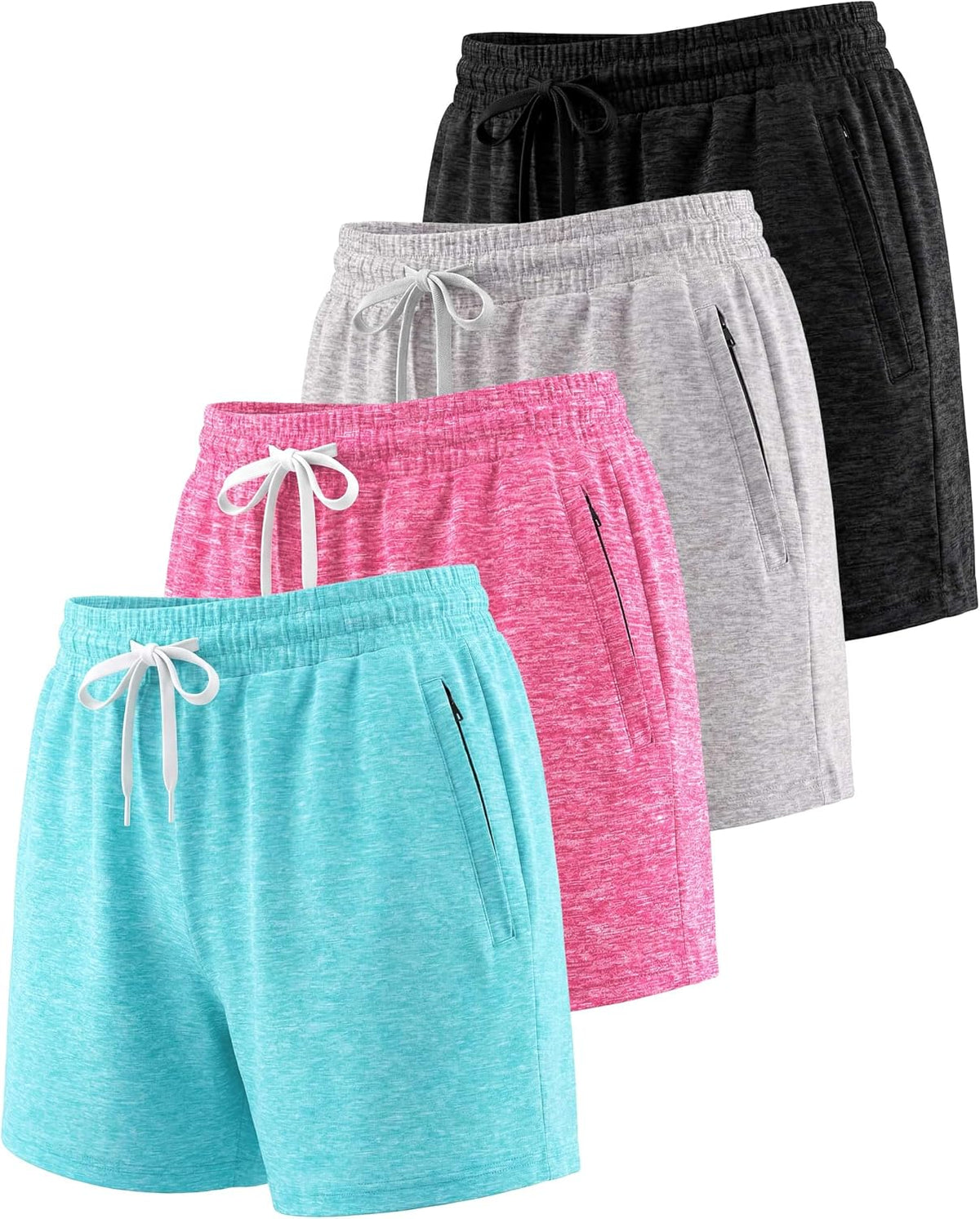 4 Pack Women'S Dry Fit Zipper Pockets Shorts Athletic Running High Waisted