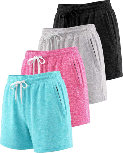 4 Pack Women'S Dry Fit Zipper Pockets Shorts Athletic Running High Waisted