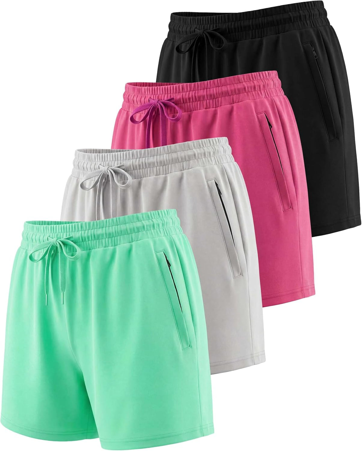 4 Pack Women'S Dry Fit Zipper Pockets Shorts Athletic Running High Waisted