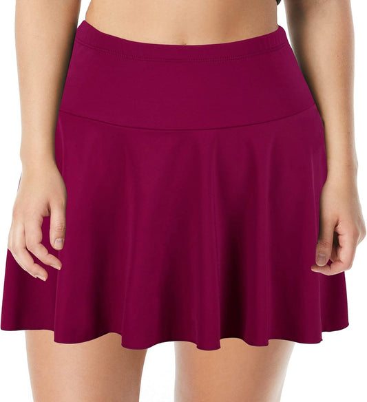 Women'S Mid Waist Swim Skirt Tummy Control Swimwear Bikini Bottom plus Size Swimsuit Bottom