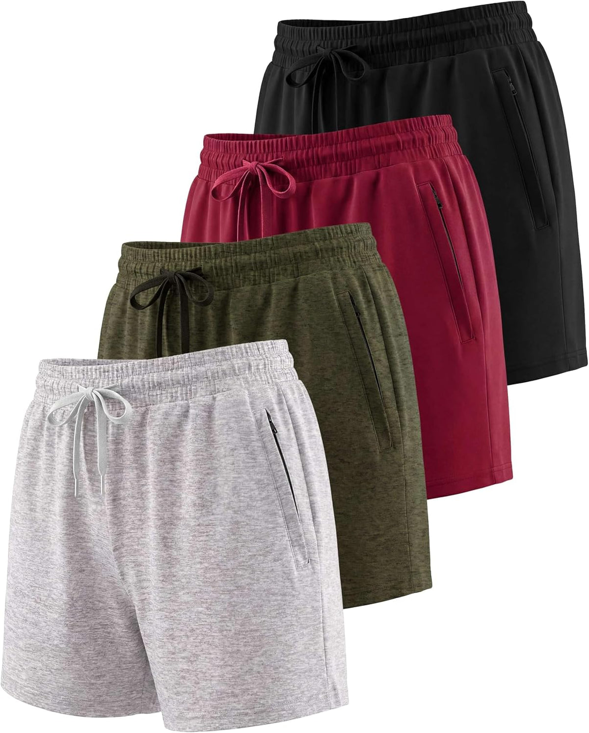 4 Pack Women'S Dry Fit Zipper Pockets Shorts Athletic Running High Waisted