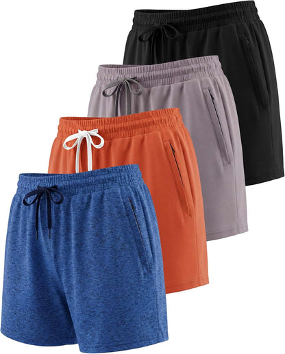 4 Pack Women'S Dry Fit Zipper Pockets Shorts Athletic Running High Waisted