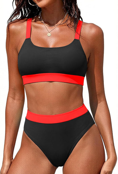 Women High Waisted Bikini Sets Two Piece Sporty Swimsuit Modest