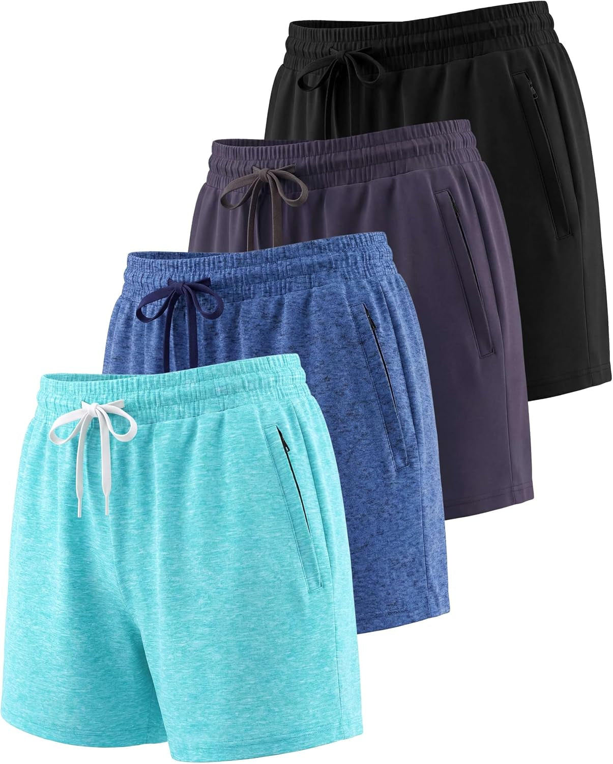 4 Pack Women'S Dry Fit Zipper Pockets Shorts Athletic Running High Waisted