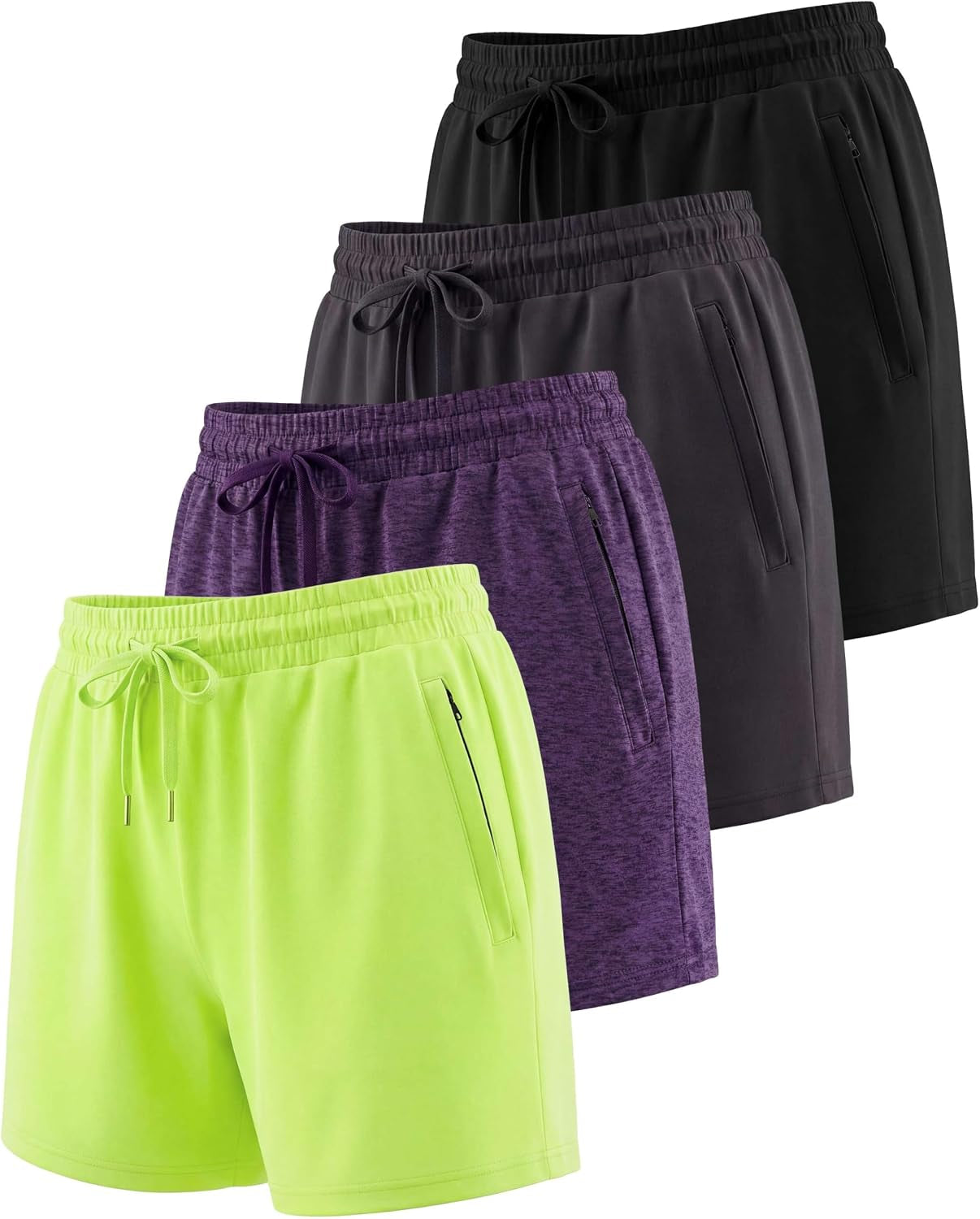 4 Pack Women'S Dry Fit Zipper Pockets Shorts Athletic Running High Waisted