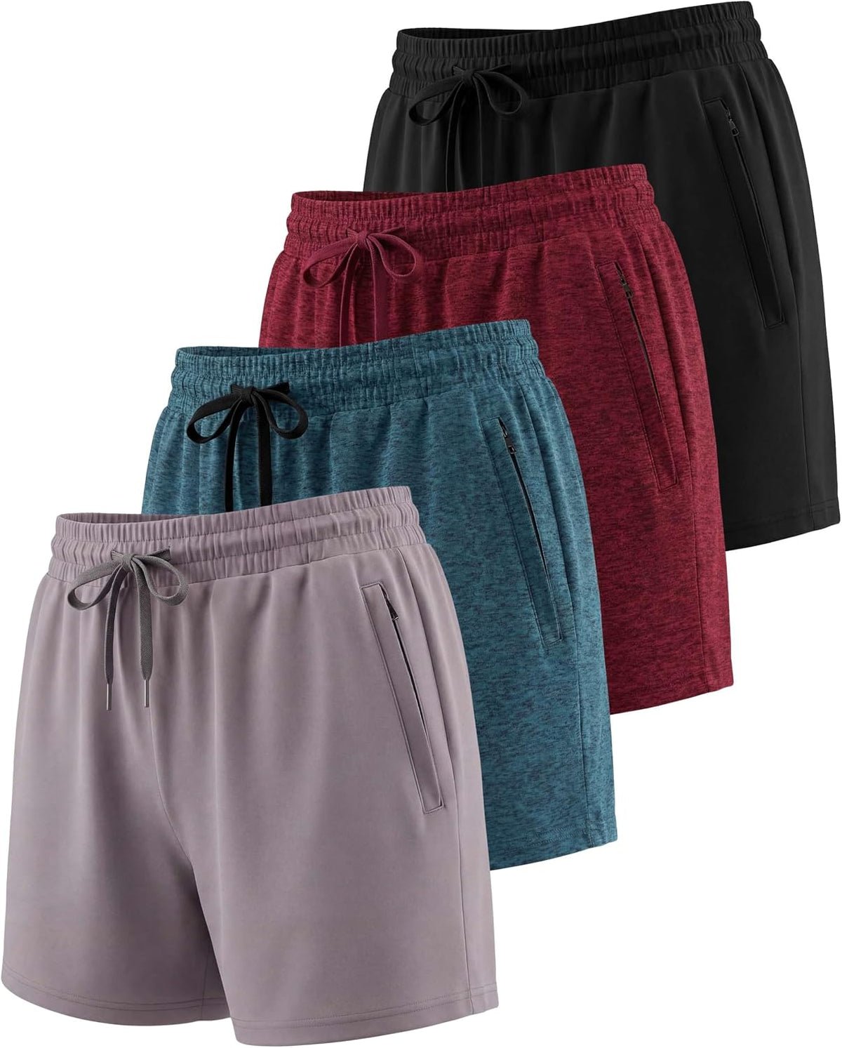 4 Pack Women'S Dry Fit Zipper Pockets Shorts Athletic Running High Waisted