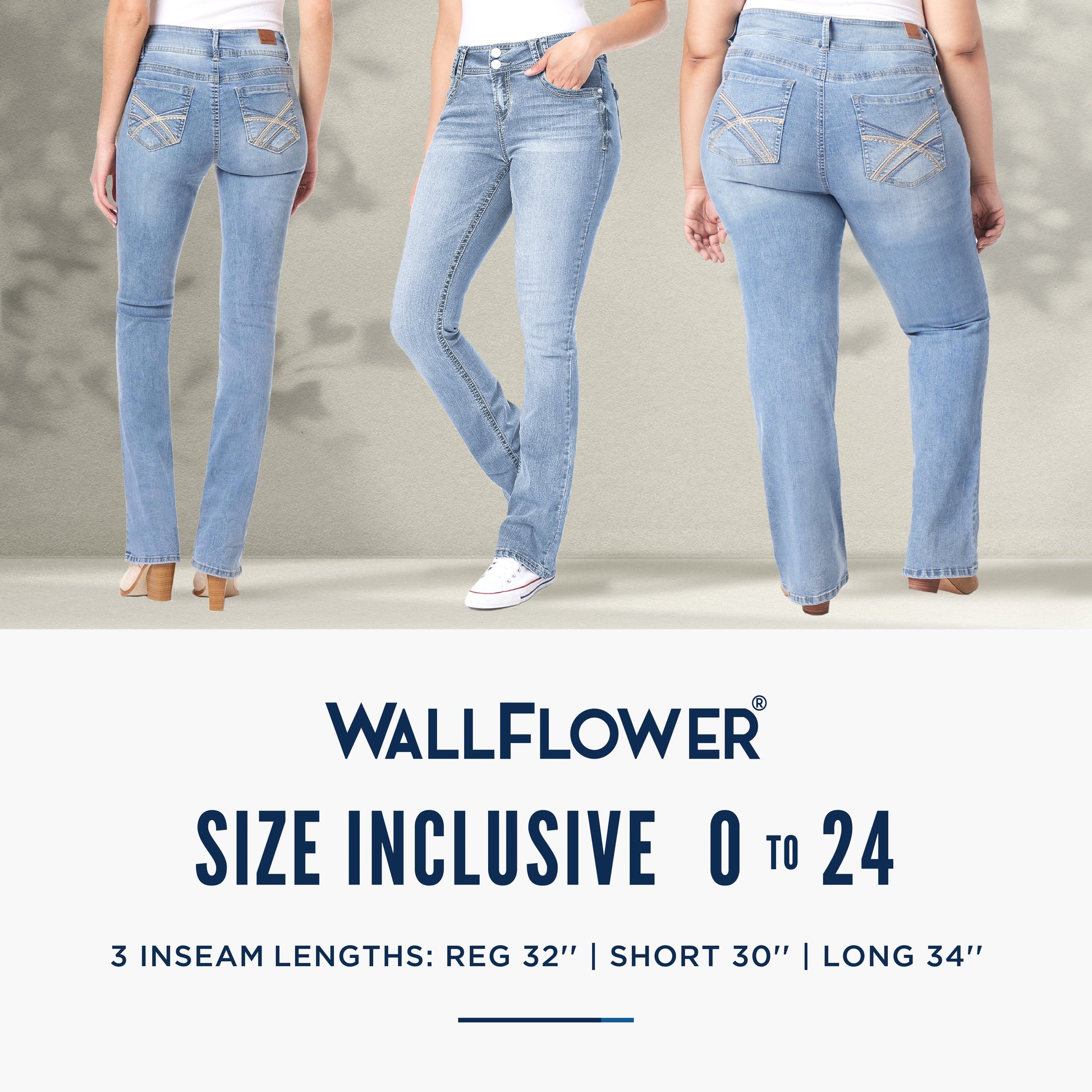 Women'S Luscious Curvy Bootcut Mid-Rise Insta Stretch Juniors Jeans (Standard and Plus)