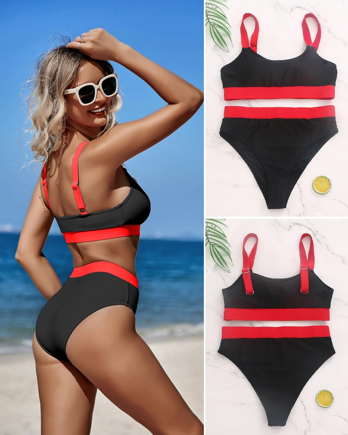 Women High Waisted Bikini Sets Two Piece Sporty Swimsuit Modest