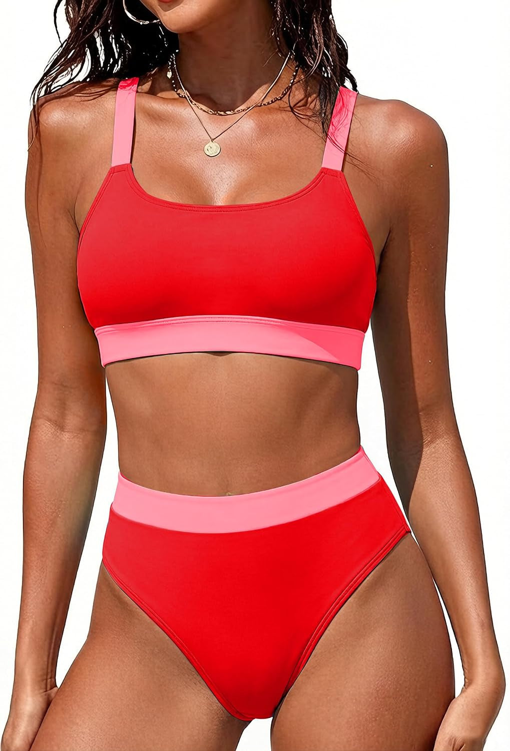 Women High Waisted Bikini Sets Two Piece Sporty Swimsuit Modest