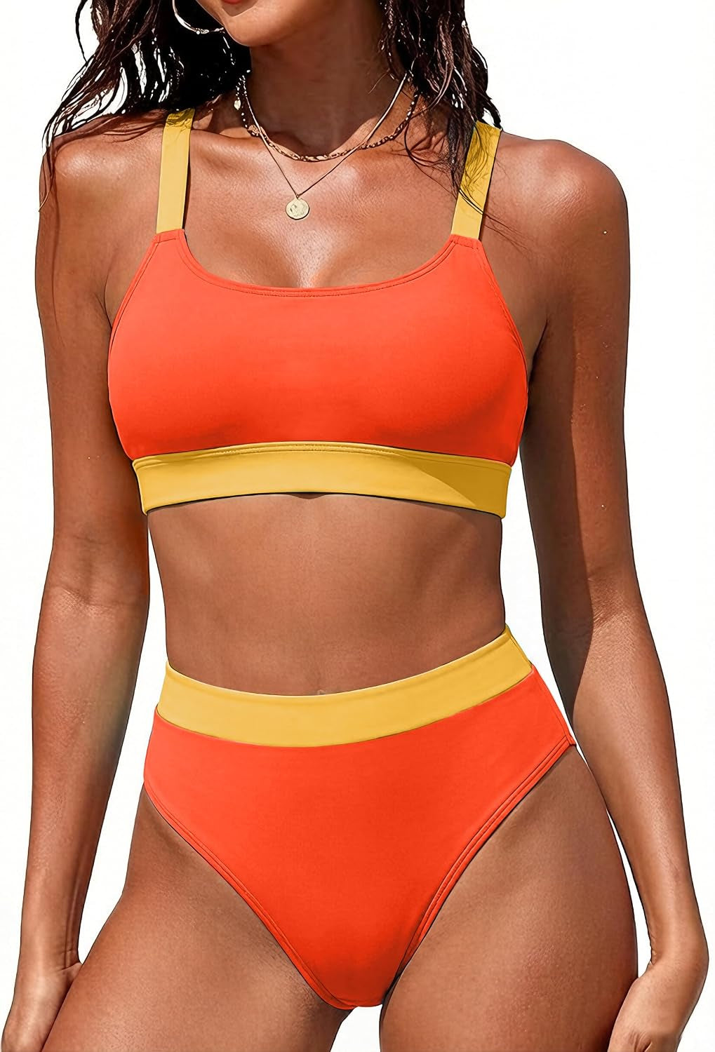 Women High Waisted Bikini Sets Two Piece Sporty Swimsuit Modest