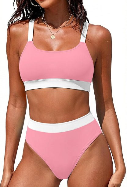 Women High Waisted Bikini Sets Two Piece Sporty Swimsuit Modest