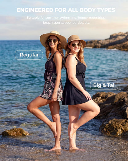 Women'S plus Size Swim Dress Tummy Control Swimsuit Bathing Suit