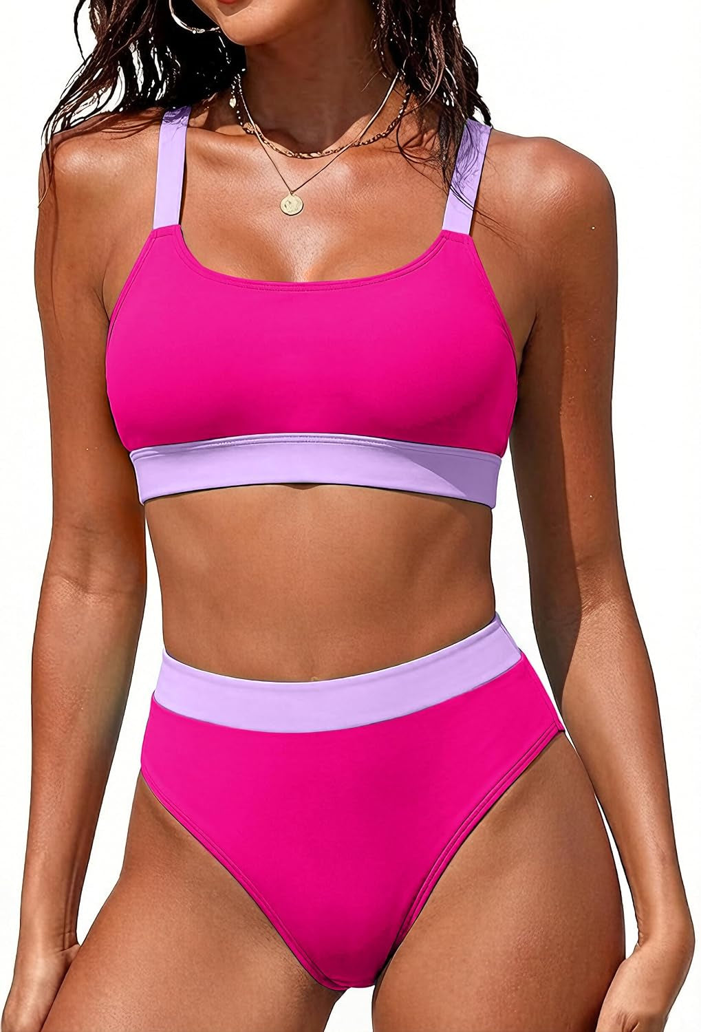 Women High Waisted Bikini Sets Two Piece Sporty Swimsuit Modest