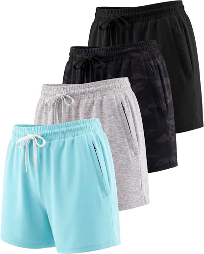 4 Pack Women'S Dry Fit Zipper Pockets Shorts Athletic Running High Waisted
